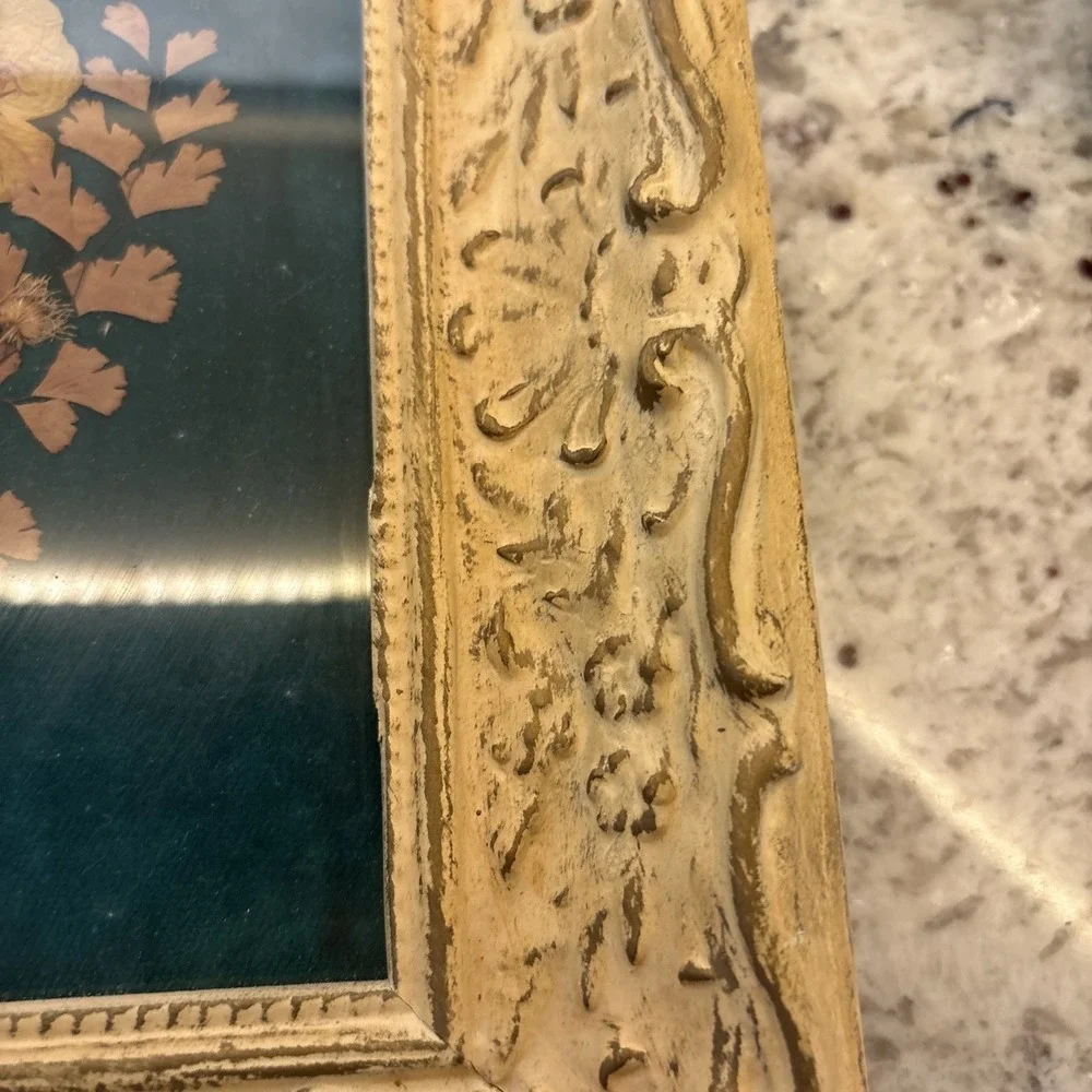 Vintage Framed Velvet Pressed Dried Flowers Wall Art Decor Original cottage Core